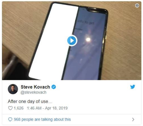 售价2000美元三星Galaxy Fold折叠手机两天就集体坏掉了