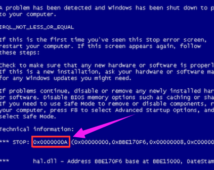出现蓝屏代码0x000000a的解决方法