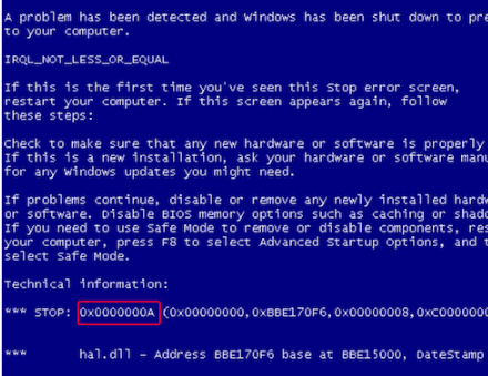 蓝屏代码0x000000a