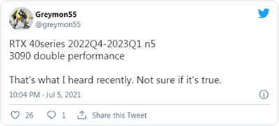 爆料称RTX 40系列Lovelace旗舰显卡性能有望较RTX 3090翻升一倍(1)