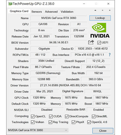 GIGABYTE GeForce RTX 3060 EAGLE OC 12G显示卡开箱/入门定位、搭配双风之力(25)