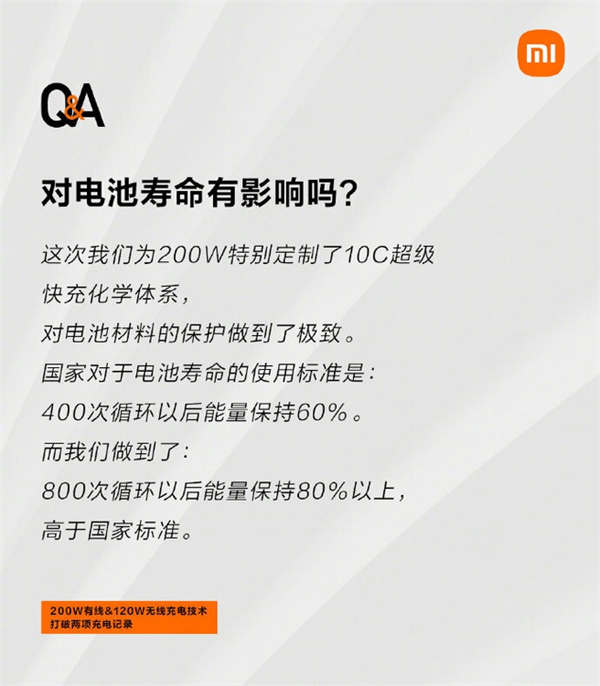 小米：使用HyperCharge进行800次充电循环后，电池剩余容量为80%(1)