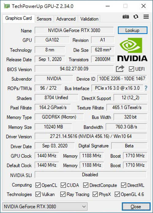 NVIDIA GeForce RTX 3080创始版测试报告/游戏光追AI就是现在(34)