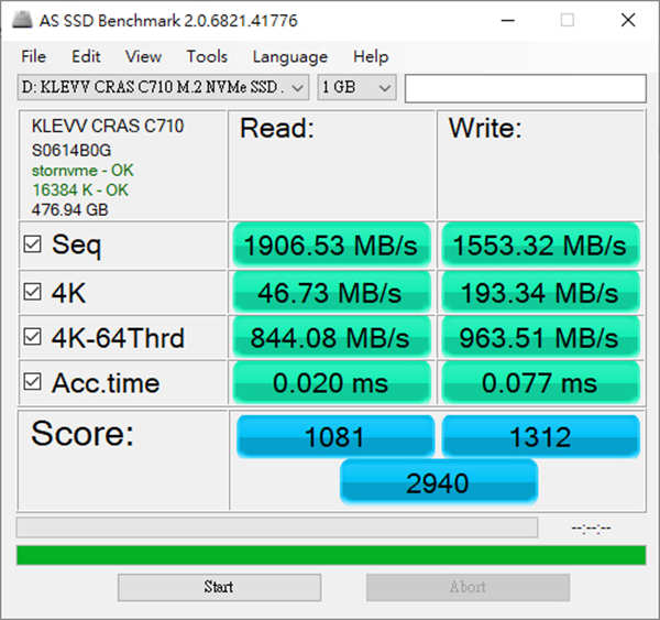 KLEVV CRAS C710 M.2 512GB测试报告/5年保固、平价NVMe SSD装机首选(11)