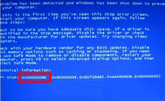 蓝屏代码0x000008e解决方法