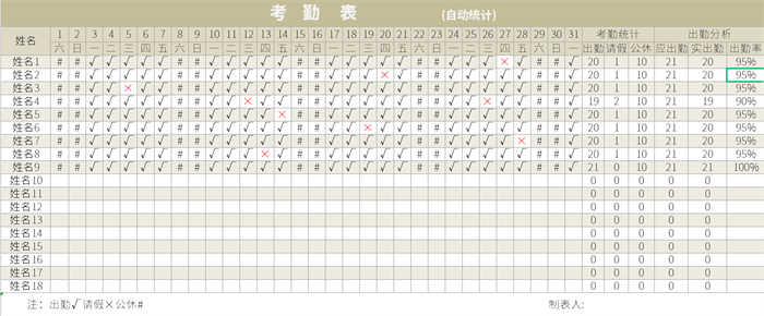 制作excel考勤模板怎么做(8)