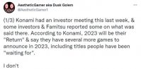 Konami：2023年将会公布更多游戏