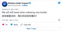 Win11 Canary 频道新预览版不主动提供更新日志，会通过推文方式告知用户