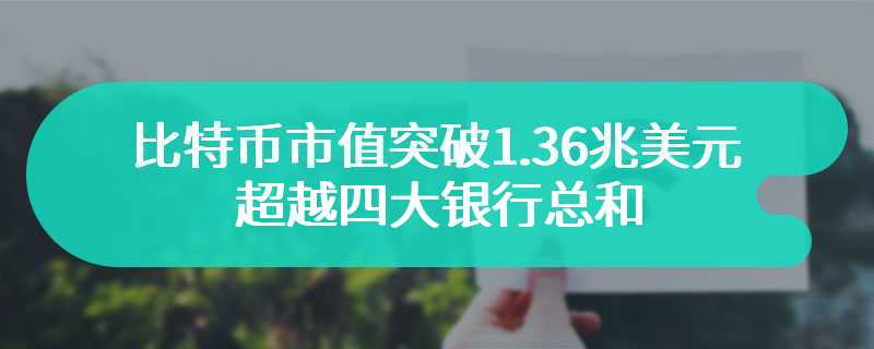 比特币市值突破1.36兆美元，超越四大银行总和